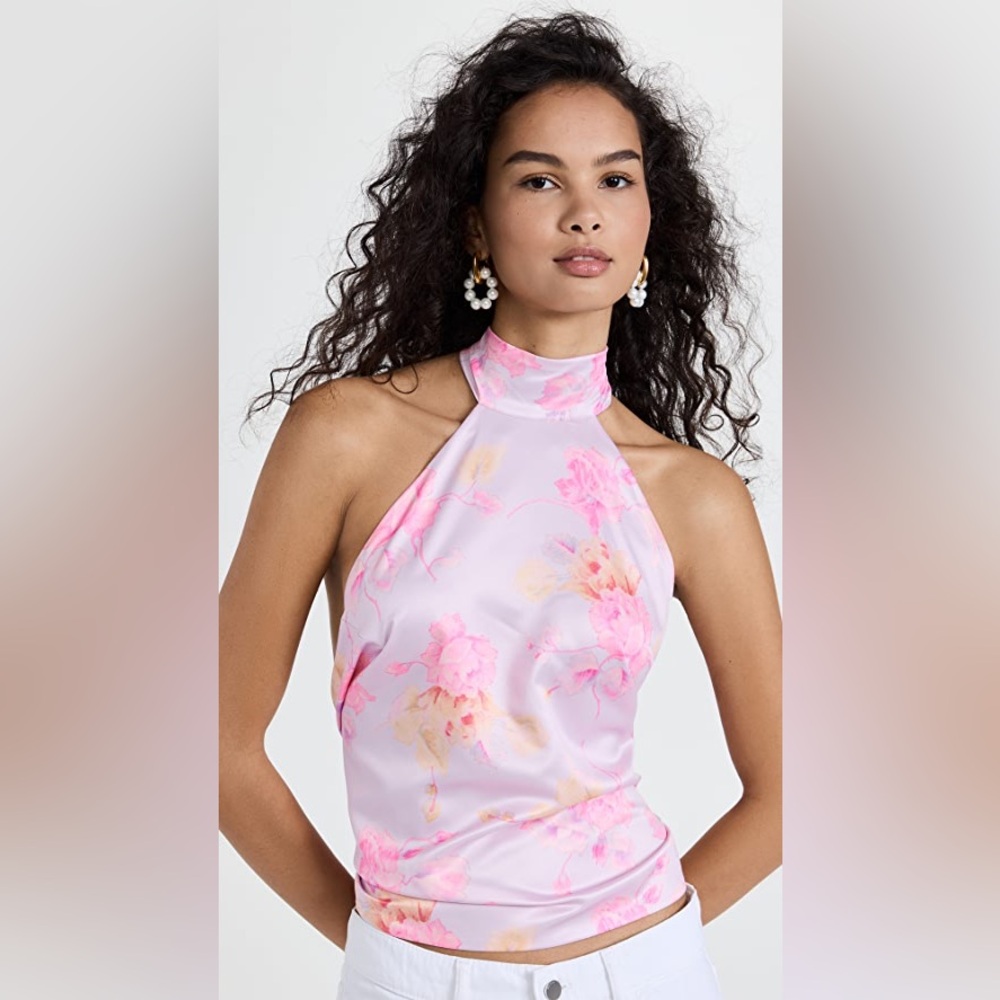 LoveShackFancy Boca Halter Tie Handkerchief Top in Summer Morning S